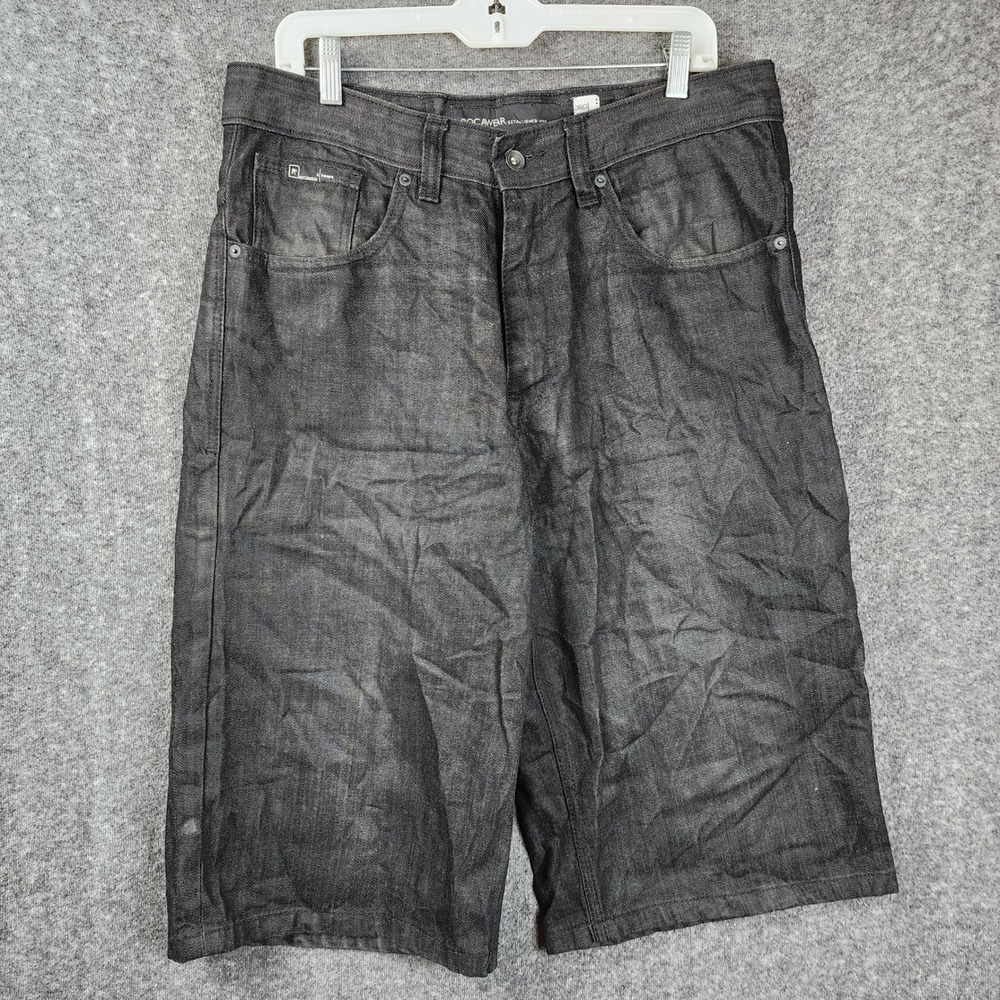 Rocawear Denim Shorts Mens 34 Black Baggy Y2K Streetwear Hip Hop 10-683-O